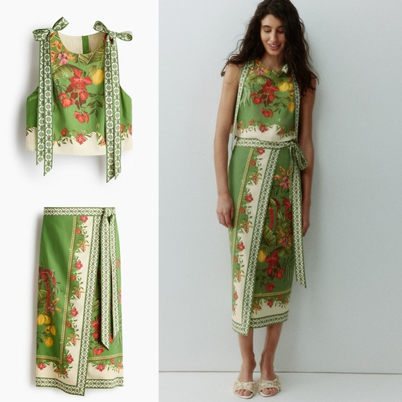 H&M NWT Crop Top ONLY part of a Coord set with Wrap Skirt Botanical Floral Print - Picture 6 of 17
